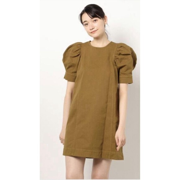 NWT Sea NY Womens Dress Brown Denim Metta Acid Puff Sleeve Mini Jean A Line XS - Picture 2 of 12